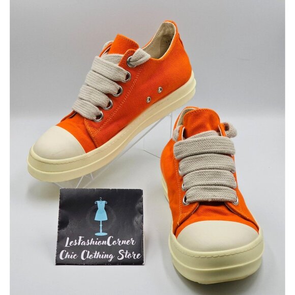 Rick Owens DRKSHDW Men's Orange Jumbo Lace Low Top Sneakers Sz 12 (45) 2817 - Picture 1 of 16